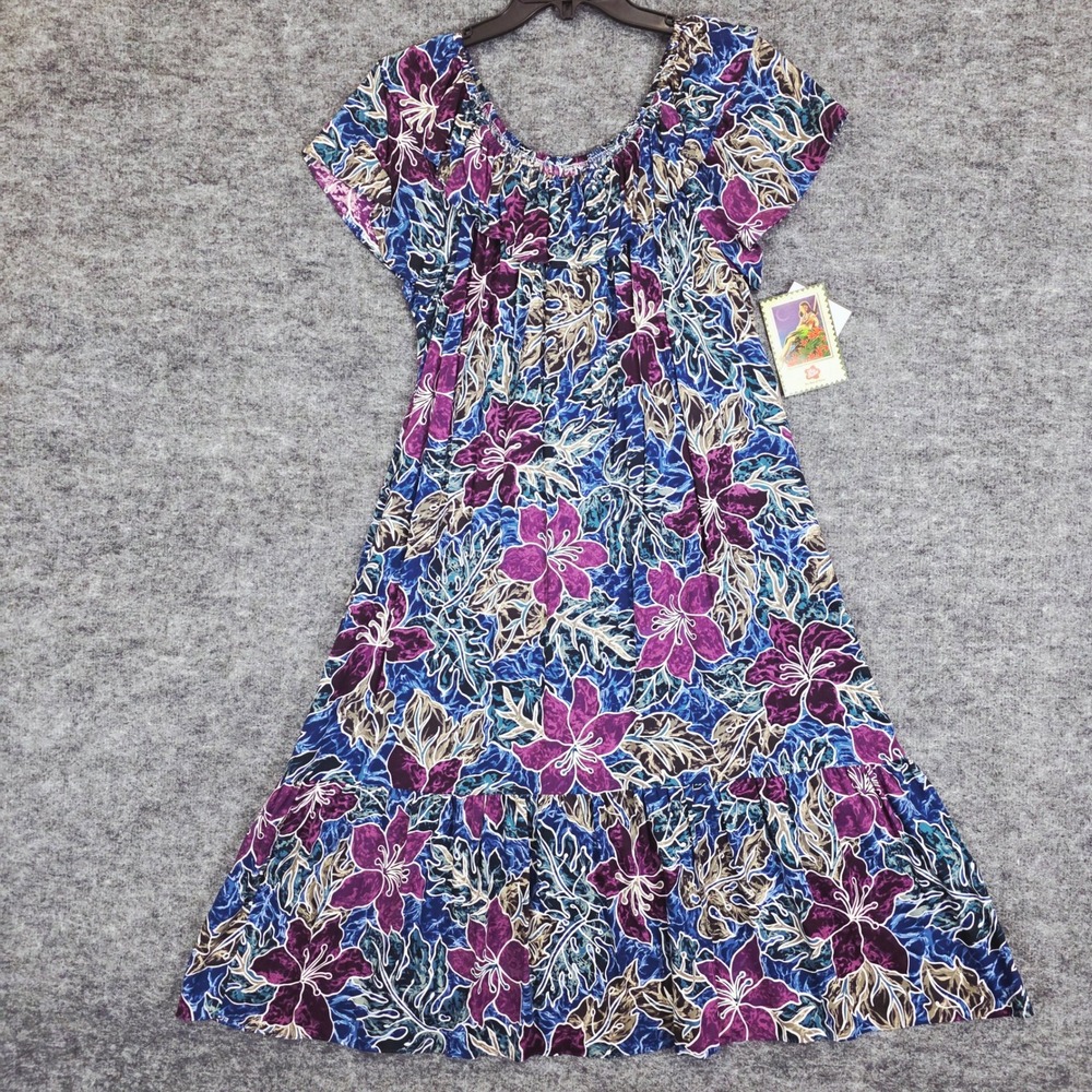 VTG Hilo Hattie Maxi Dress Large Hawaiian Floral Ruffled Tropical Muumuu‎ Luau